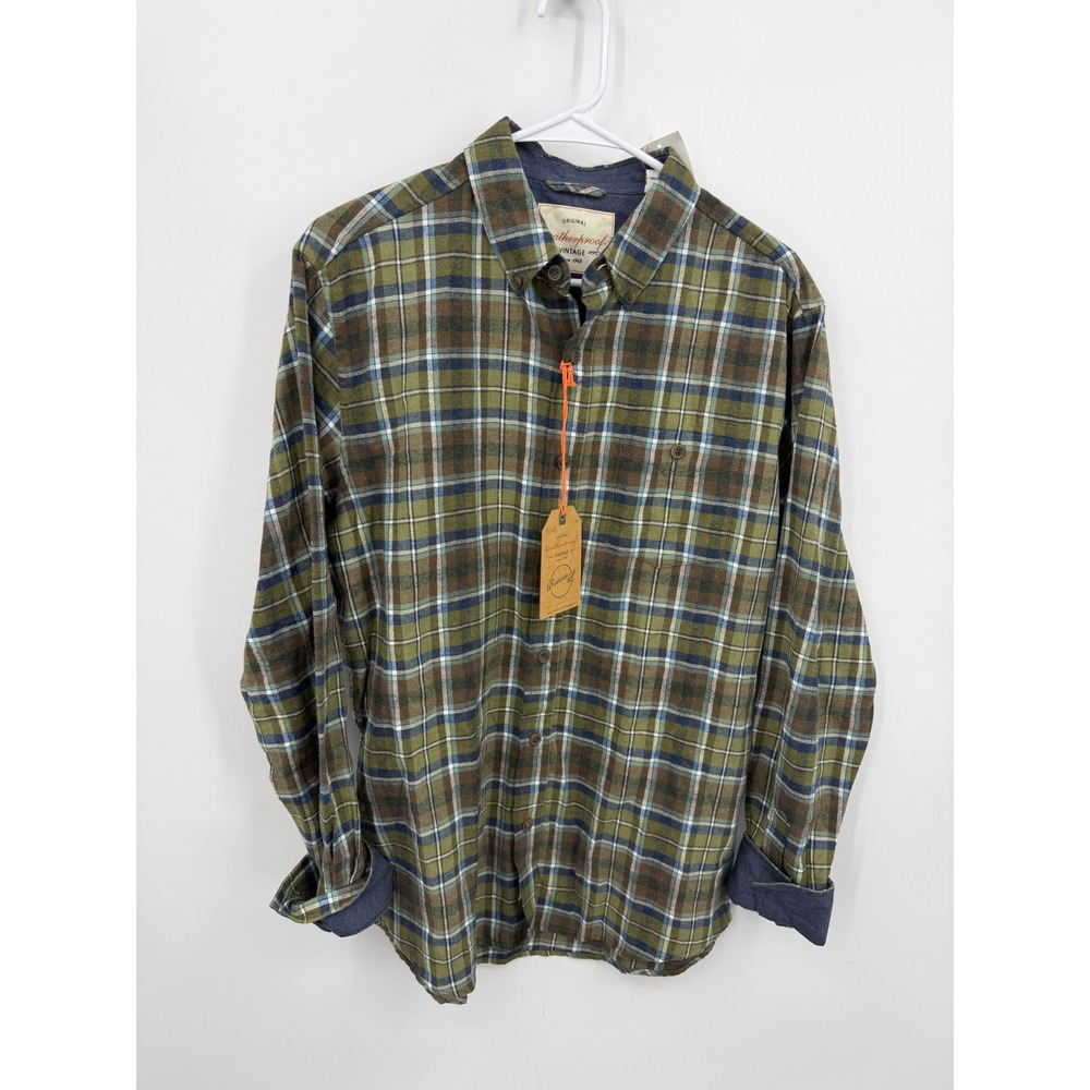 Weatherproof Vintage Flannel Shirt Mens Medium Fennel Green Plaid Long Sleeve